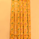 Mustard Yellow Meenakari Floral Butti Pure Silk Banarasi Saree With Gold Zari Pallu And Pink Border