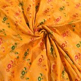 Mustard Yellow Meenakari Floral Butti Pure Silk Banarasi Saree With Gold Zari Pallu And Pink Border