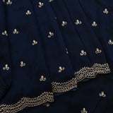 Navy Blue Hand Embroidered Georgette Saree With Scalloped Zari Border