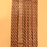 Dark Chocolate Brown Copper Zari Diagonal Stripe Floral Pure Silk Banarasi Saree With Ogee Jaal Pallu