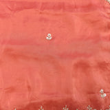 Peach Hand Embroidered Georgette Saree With Floral Sequin Border