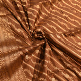 Dark Chocolate Brown Copper Zari Diagonal Stripe Floral Pure Silk Banarasi Saree With Ogee Jaal Pallu