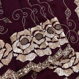Maroon Hand Embroidered Georgette Saree With Heavy Sequin Rose Border