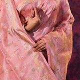 Romantic Rose Pink With Gold Floral And Architectural Motifs Chanderi Saree
