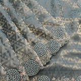 Grey-Blue Geometric Weave Saree With Hand Embroidered Beaded Border