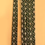 Dark Forest Green Gold Zari Floral Jaal Pure Silk Banarasi Saree With Contrast Mustard Pallu