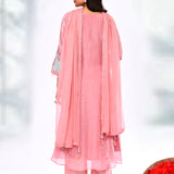 Soft Pink Organza Tissue Floral Printed Kurta Set