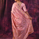 Romantic Rose Pink With Gold Floral And Architectural Motifs Chanderi Saree