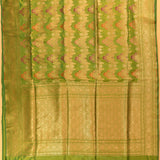 Mehendi Green Gold Zari Chevron Meenakari Butti Pure Silk Banarasi Saree With Heavy Gold Pallu
