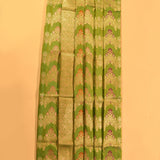 Mehendi Green Gold Zari Chevron Meenakari Butti Pure Silk Banarasi Saree With Heavy Gold Pallu