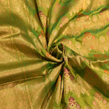 Mehendi Green Gold Zari Chevron Meenakari Butti Pure Silk Banarasi Saree With Heavy Gold Pallu