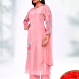 Soft Pink Organza Tissue Floral Printed Kurta Set