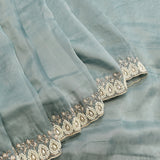 Dusty Blue Georgette Saree With Heavy Pearl Teardrop Border