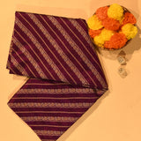 Deep Magenta Gold Zari Diagonal Leheriya Stripe Pure Silk Banarasi Saree With Leaf Motif Pallu