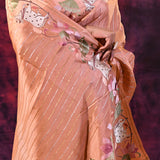 Peach Tissue Saree With Pichwai Cow And Lotus Vine Embroidery