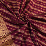 Deep Magenta Gold Zari Diagonal Leheriya Stripe Pure Silk Banarasi Saree With Leaf Motif Pallu