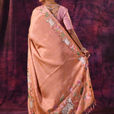 Peach Tissue Saree With Pichwai Cow And Lotus Vine Embroidery