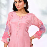 Soft Pink Organza Tissue Floral Printed Kurta Set