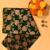 Deep Emerald Green Copper Zari Large Floral Bouquet Pure Silk Banarasi Saree With Dense Floral Pallu