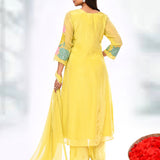 Lemon Yellow Organza Tissue Floral Kurta Set