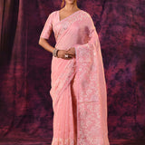 Soft Pink With Chikankari Floral Embroidery Georgette Saree