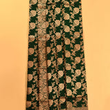 Deep Emerald Green Copper Zari Large Floral Bouquet Pure Silk Banarasi Saree With Dense Floral Pallu