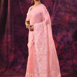Soft Pink With Chikankari Floral Embroidery Georgette Saree