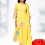 Lemon Yellow Organza Tissue Floral Kurta Set