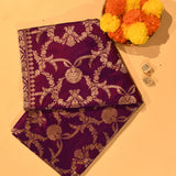Royal Purple Gold Zari Floral Jaal Pure Silk Banarasi Saree With Arch Floral Bouquet Pallu