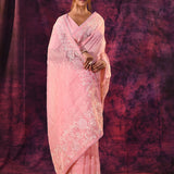 Soft Pink With Chikankari Floral Embroidery Georgette Saree