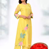 Lemon Yellow Organza Tissue Floral Kurta Set