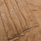 Beige Hand Embroidered Georgette Saree With Floral Creeper Work