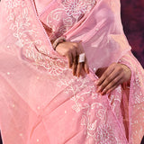 Soft Pink With Chikankari Floral Embroidery Georgette Saree