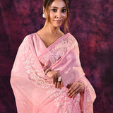 Soft Pink With Chikankari Floral Embroidery Georgette Saree