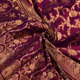 Royal Purple Gold Zari Floral Jaal Pure Silk Banarasi Saree With Arch Floral Bouquet Pallu
