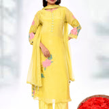 Lemon Yellow Organza Tissue Floral Kurta Set
