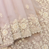 Ivory Hand Embroidered Net Saree With Heavy Pearl Floral Border