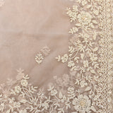 Ivory Hand Embroidered Net Saree With Heavy Pearl Floral Border