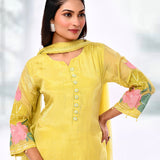 Lemon Yellow Organza Tissue Floral Kurta Set