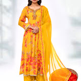 Sunrise Yellow Cotton Silk Floral Kurta Set