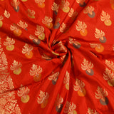 Vermillion Red Gold Zari Meenakari Floral Butti Pure Silk Banarasi Saree With Gold Geometric Pallu