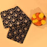Black Gold Zari Floral Jaal Pure Silk Banarasi Saree With Contrast Teal Green Ogee Pallu