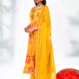Sunrise Yellow Cotton Silk Floral Kurta Set