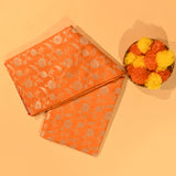 Bright Orange Gold Zari Floral Jaal Pure Silk Banarasi Saree With Contrast Red Geometric Pallu