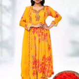Sunrise Yellow Cotton Silk Floral Kurta Set