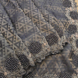 Charcoal Grey Geometric Weave Saree With Hand Embroidered Beaded Border