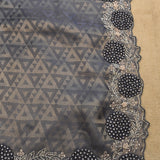 Charcoal Grey Geometric Weave Saree With Hand Embroidered Beaded Border