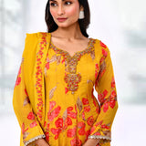 Sunrise Yellow Cotton Silk Floral Kurta Set