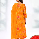 Apricot Orange Tissue Silk Floral Kurta Set