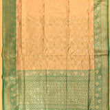 Cream Gold Zari Floral Jaal Pure Silk Banarasi Saree With Contrast Emerald Green Pallu